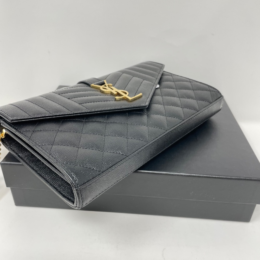 Brand New Saint Laurent Tri Quilt Envelope Chain Wallet - Picture 4 of 7